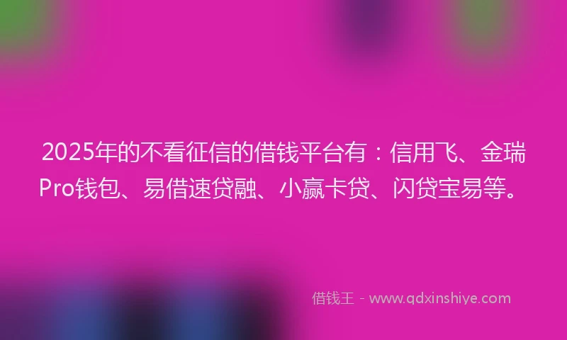 2025年的不看征信的借钱平台有：信用飞、金瑞Pro钱包、易借速贷融、小赢卡贷、闪贷宝易等。