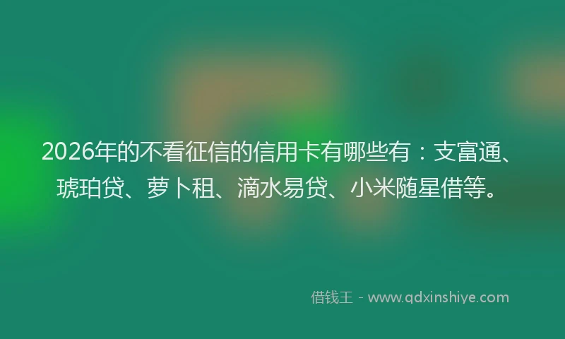 2026年的不看征信的信用卡有哪些有：支富通、琥珀贷、萝卜租、滴水易贷、小米随星借等。