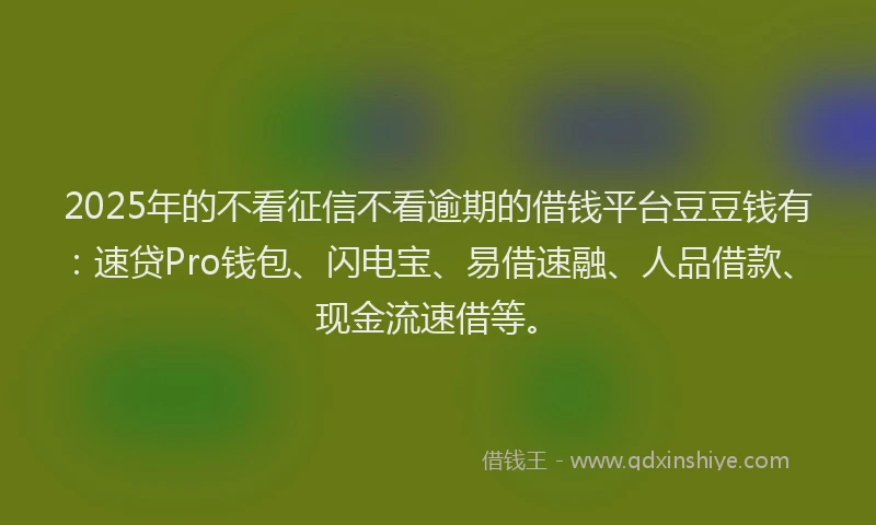 2025年的不看征信不看逾期的借钱平台豆豆钱有:速贷Pro钱包、闪电宝、易借速融、人品借款、现金流速借等。