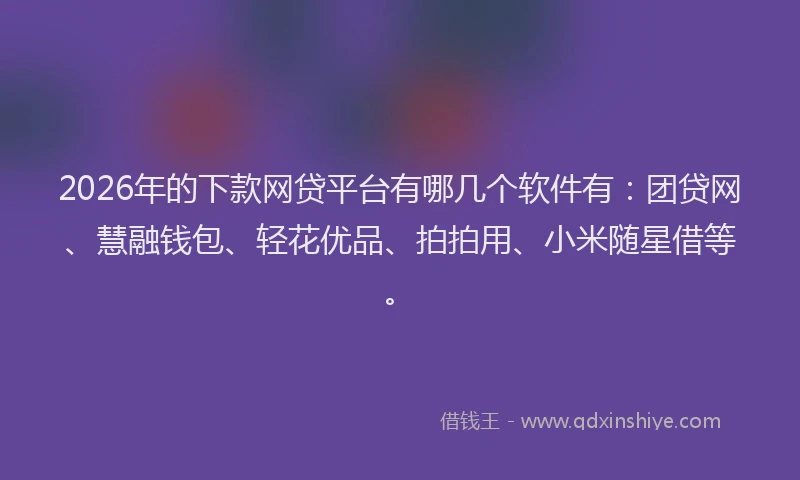 2026年的下款网贷平台有哪几个软件有：团贷网、慧融钱包、轻花优品、拍拍用、小米随星借等。