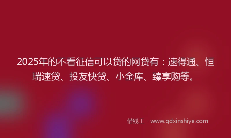 2025年的不看征信可以贷的网贷有：速得通、恒瑞速贷、投友快贷、小金库、臻享购等。