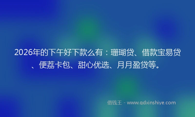 2026年的下午好下款么有：珊瑚贷、借款宝易贷、便荔卡包、甜心优选、月月盈贷等。