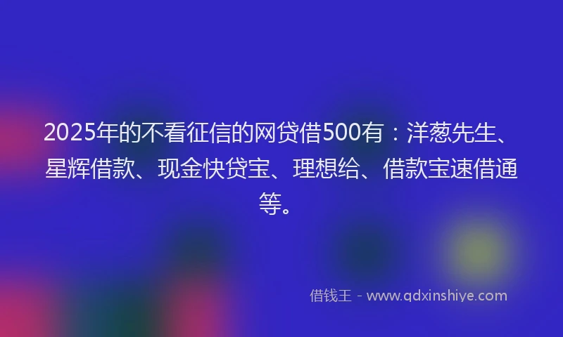 2025年的不看征信的网贷借500有:洋葱先生、星辉借款、现金快贷宝、理想给、借款宝速借通等。