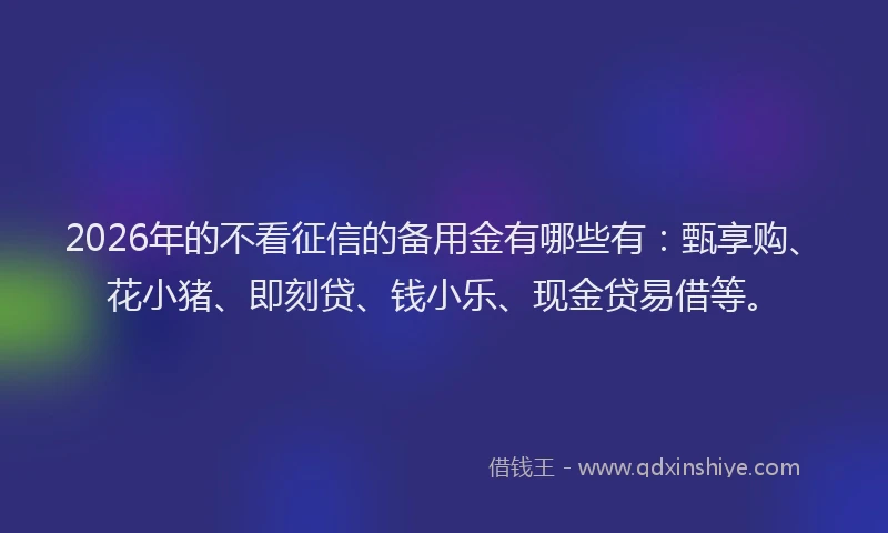 2026年的不看征信的备用金有哪些有:甄享购、花小猪、即刻贷、钱小乐、现金贷易借等。