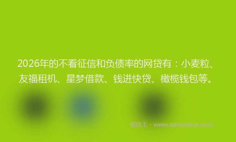 2026年的不看征信和负债率的网贷有：小麦粒、友福租机、星梦借款、钱进快贷、橄榄钱包等。