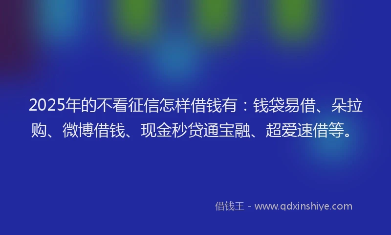 2025年的不看征信怎样借钱有：钱袋易借、朵拉购、微博借钱、现金秒贷通宝融、超爱速借等。