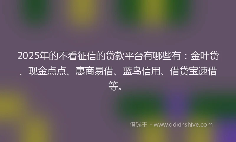 2025年的不看征信的贷款平台有哪些有：金叶贷、现金点点、惠商易借、蓝鸟信用、借贷宝速借等。