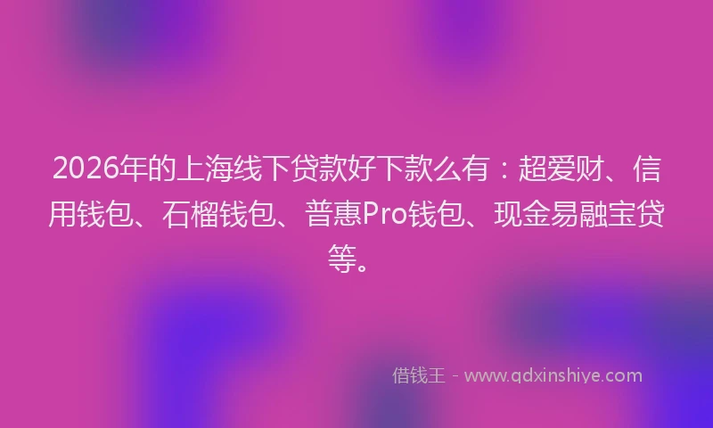 2026年的上海线下贷款好下款么有：超爱财、信用钱包、石榴钱包、普惠Pro钱包、现金易融宝贷等。