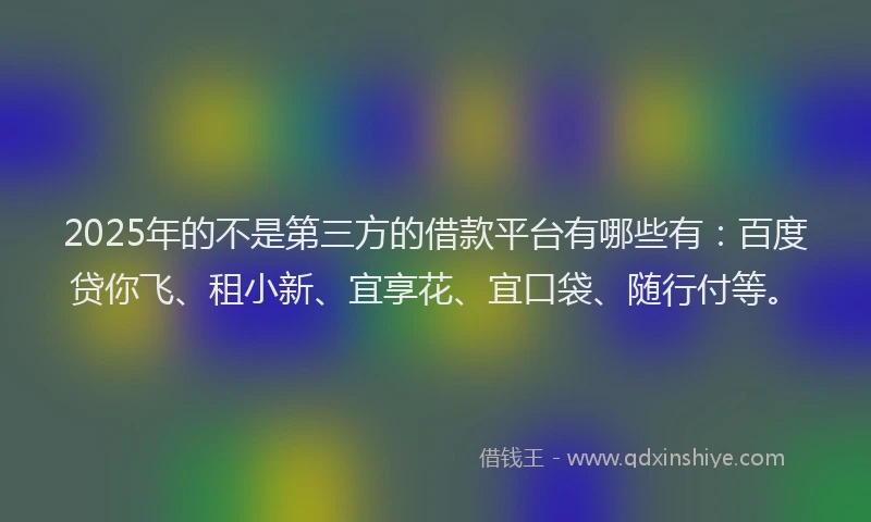 2025年的不是第三方的借款平台有哪些有：百度贷你飞、租小新、宜享花、宜口袋、随行付等。