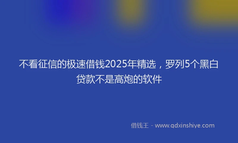 不看征信的极速借钱2025年精选，罗列5个黑白贷款不是高炮的软件