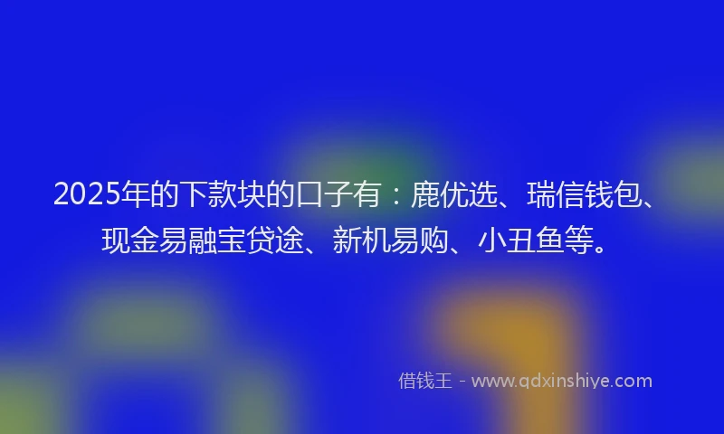 2025年的下款块的口子有：鹿优选、瑞信钱包、现金易融宝贷途、新机易购、小丑鱼等。