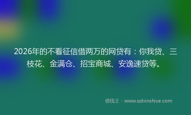 2026年的不看征信借两万的网贷有：你我贷、三枝花、金满仓、招宝商城、安逸速贷等。