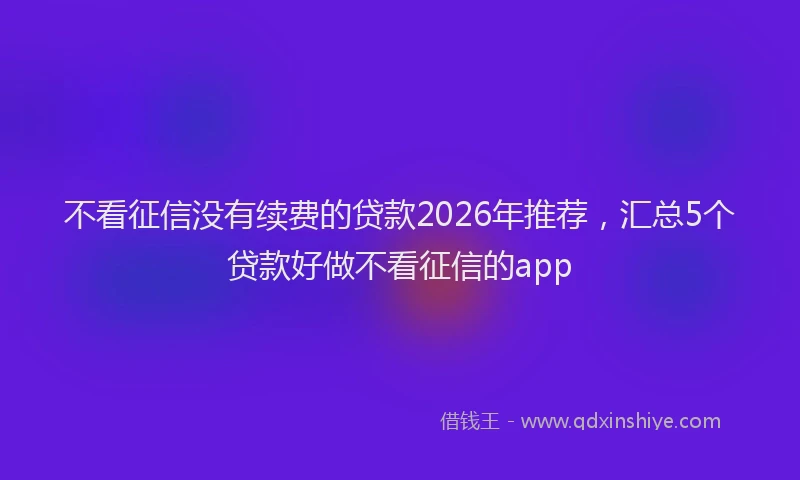 不看征信没有续费的贷款2026年推荐，汇总5个贷款好做不看征信的app
