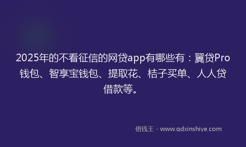 2025年的不看征信的网贷app有哪些有:翼贷Pro钱包、智享宝钱包、提取花、桔子买单、人人贷借款等。