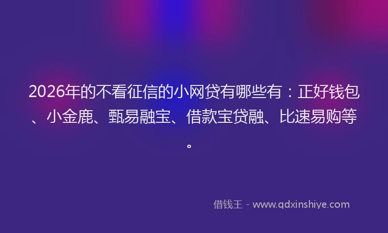 2026年的不看征信的小网贷有哪些有：正好钱包、小金鹿、甄易融宝、借款宝贷融、比速易购等。