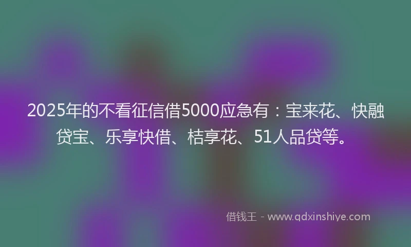 2025年的不看征信借5000应急有：宝来花、快融贷宝、乐享快借、桔享花、51人品贷等。