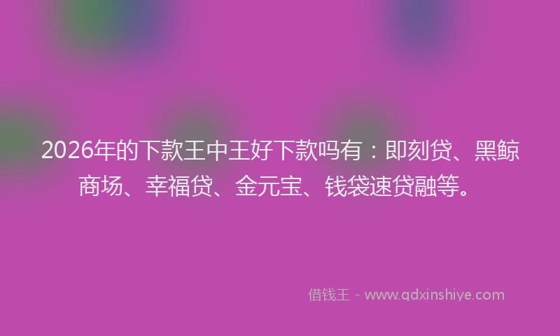 2026年的下款王中王好下款吗有:即刻贷、黑鲸商场、幸福贷、金元宝、钱袋速贷融等。