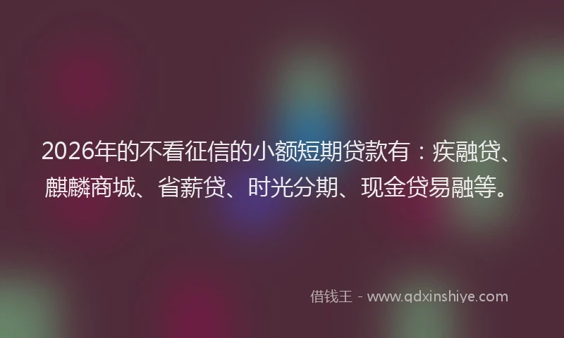 2026年的不看征信的小额短期贷款有：疾融贷、麒麟商城、省薪贷、时光分期、现金贷易融等。