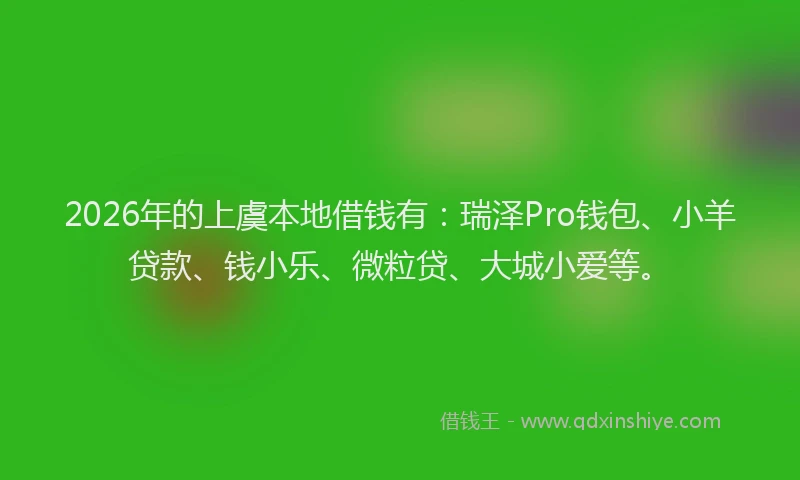 2026年的上虞本地借钱有：瑞泽Pro钱包、小羊贷款、钱小乐、微粒贷、大城小爱等。
