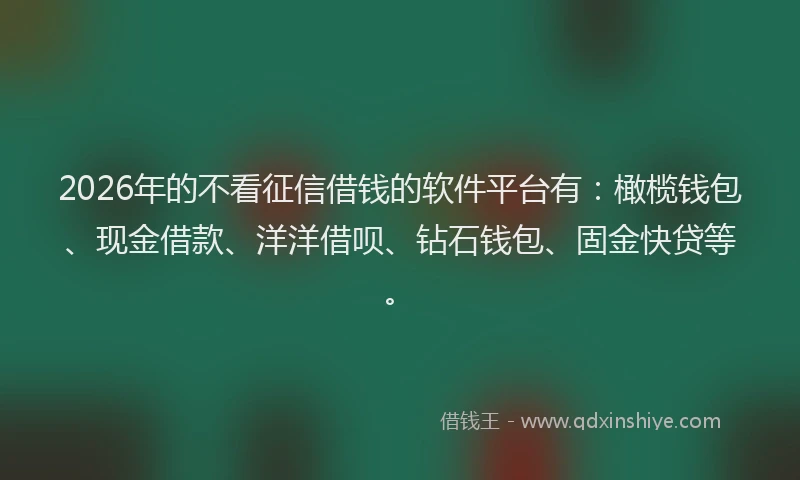 2026年的不看征信借钱的软件平台有：橄榄钱包、现金借款、洋洋借呗、钻石钱包、固金快贷等。