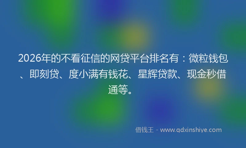 2026年的不看征信的网贷平台排名有：微粒钱包、即刻贷、度小满有钱花、星辉贷款、现金秒借通等。