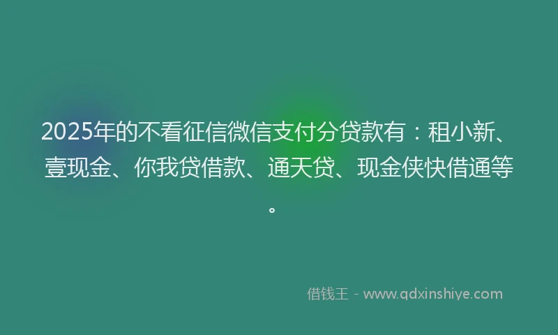 2025年的不看征信微信支付分贷款有：租小新、壹现金、你我贷借款、通天贷、现金侠快借通等。