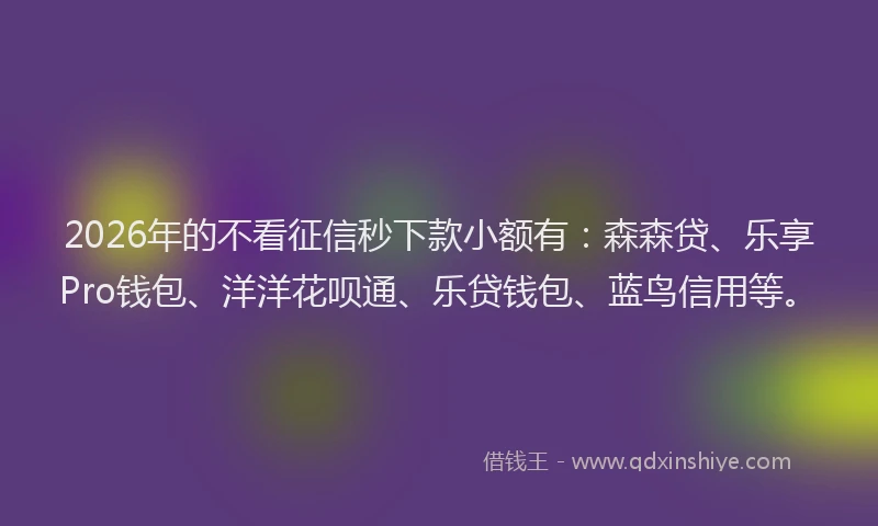 2026年的不看征信秒下款小额有：森森贷、乐享Pro钱包、洋洋花呗通、乐贷钱包、蓝鸟信用等。