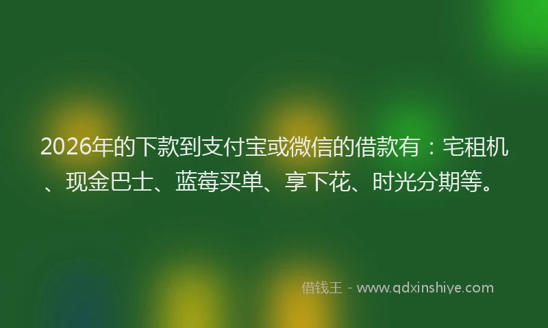 2026年的下款到支付宝或微信的借款有：宅租机、现金巴士、蓝莓买单、享下花、时光分期等。