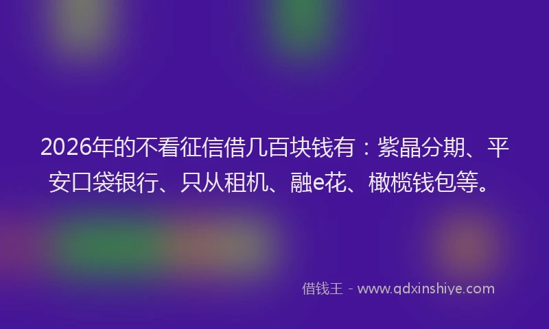 2026年的不看征信借几百块钱有：紫晶分期、平安口袋银行、只从租机、融e花、橄榄钱包等。
