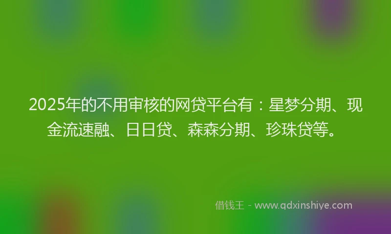 2025年的不用审核的网贷平台有：星梦分期、现金流速融、日日贷、森森分期、珍珠贷等。