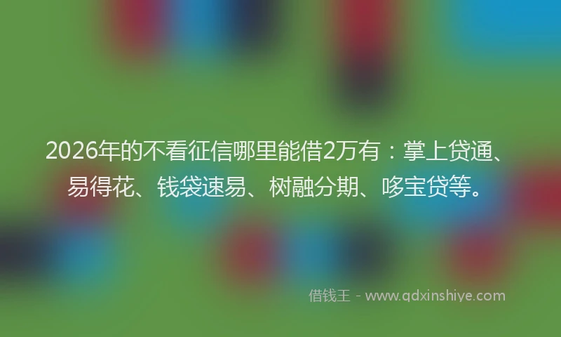 2026年的不看征信哪里能借2万有：掌上贷通、易得花、钱袋速易、树融分期、哆宝贷等。