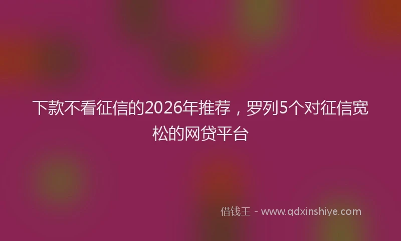 下款不看征信的2026年推荐，罗列5个对征信宽松的网贷平台