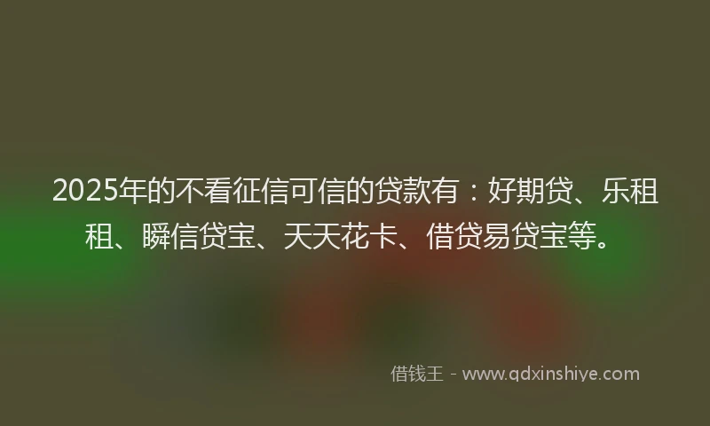 2025年的不看征信可信的贷款有：好期贷、乐租租、瞬信贷宝、天天花卡、借贷易贷宝等。