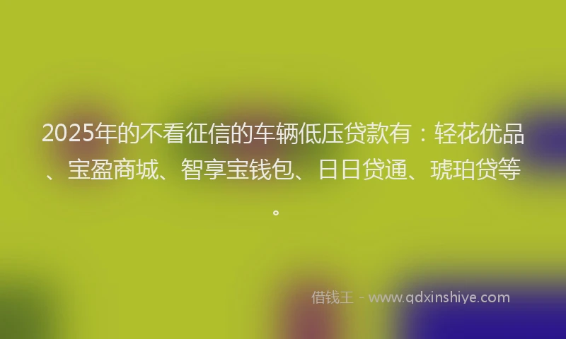 2025年的不看征信的车辆低压贷款有：轻花优品、宝盈商城、智享宝钱包、日日贷通、琥珀贷等。