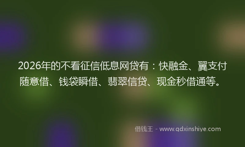 2026年的不看征信低息网贷有:快融金、翼支付随意借、钱袋瞬借、翡翠信贷、现金秒借通等。