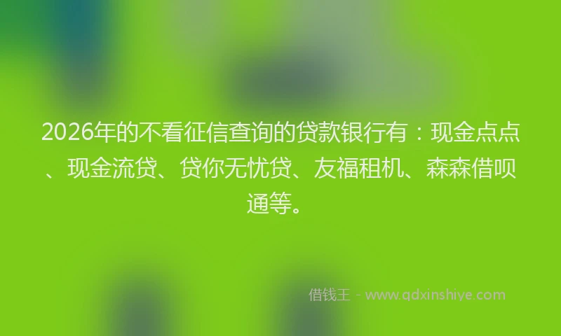 2026年的不看征信查询的贷款银行有：现金点点、现金流贷、贷你无忧贷、友福租机、森森借呗通等。