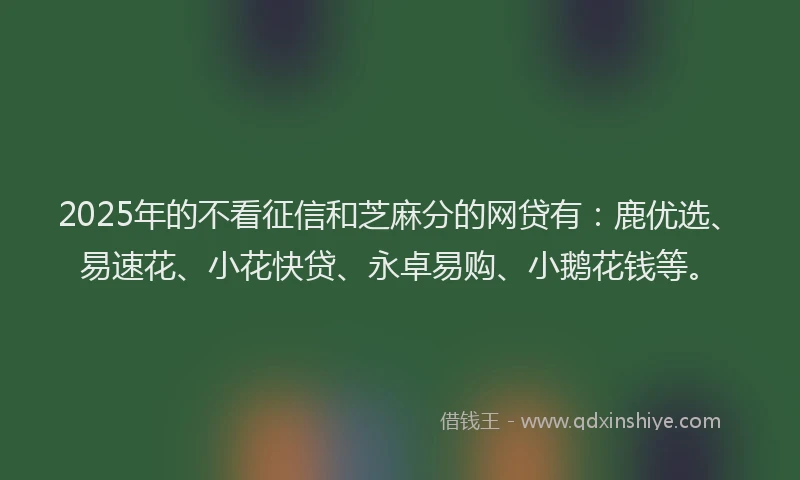 2025年的不看征信和芝麻分的网贷有：鹿优选、易速花、小花快贷、永卓易购、小鹅花钱等。