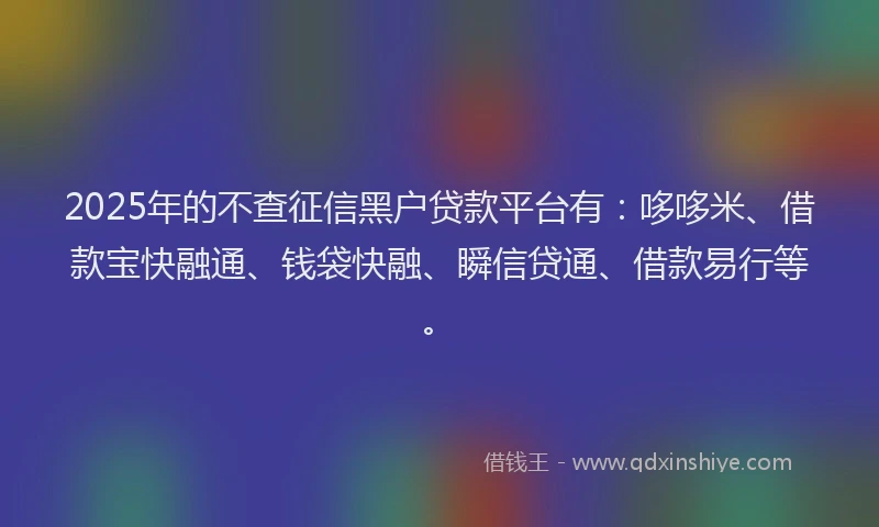 2025年的不查征信黑户贷款平台有:哆哆米、借款宝快融通、钱袋快融、瞬信贷通、借款易行等。