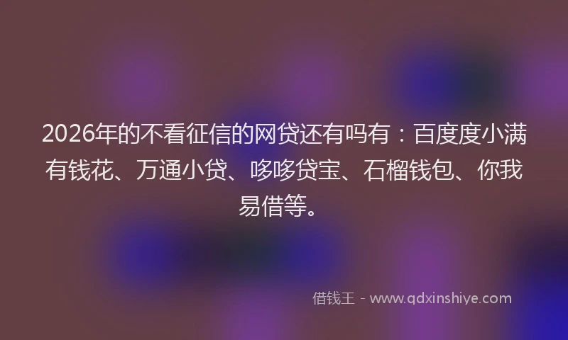 2026年的不看征信的网贷还有吗有：百度度小满有钱花、万通小贷、哆哆贷宝、石榴钱包、你我易借等。