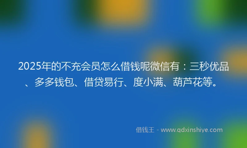 2025年的不充会员怎么借钱呢微信有：三秒优品、多多钱包、借贷易行、度小满、葫芦花等。