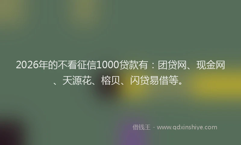 2026年的不看征信1000贷款有：团贷网、现金网、天源花、榕贝、闪贷易借等。