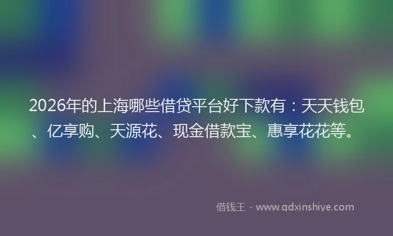 2026年的上海哪些借贷平台好下款有：天天钱包、亿享购、天源花、现金借款宝、惠享花花等。