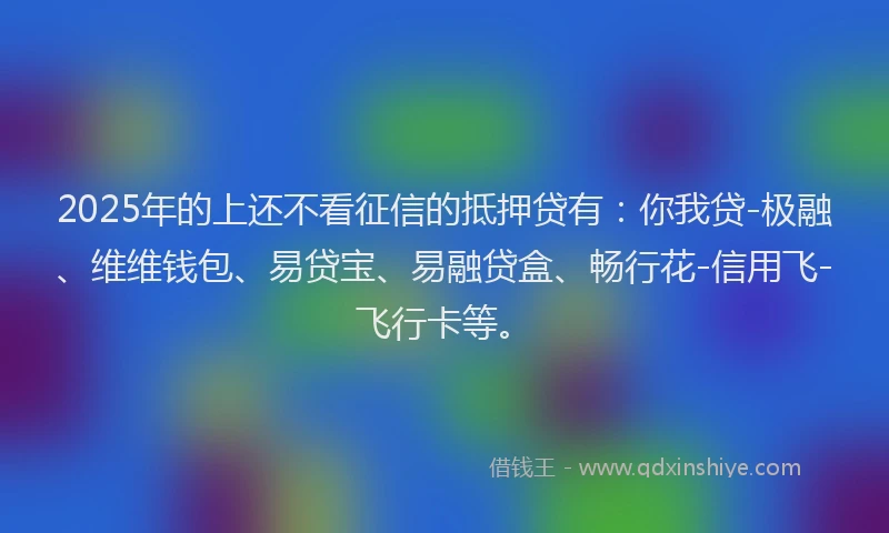 2025年的上还不看征信的抵押贷有:你我贷-极融、维维钱包、易贷宝、易融贷盒、畅行花-信用飞-飞行卡等。