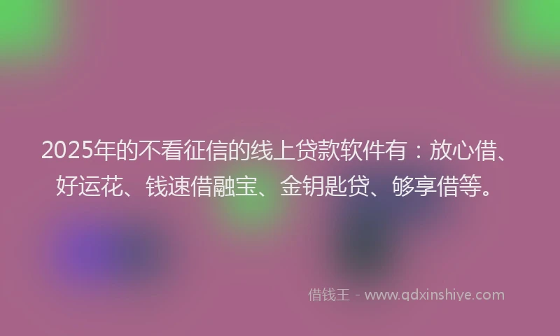 2025年的不看征信的线上贷款软件有：放心借、好运花、钱速借融宝、金钥匙贷、够享借等。