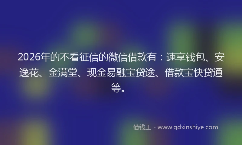 2026年的不看征信的微信借款有：速享钱包、安逸花、金满堂、现金易融宝贷途、借款宝快贷通等。