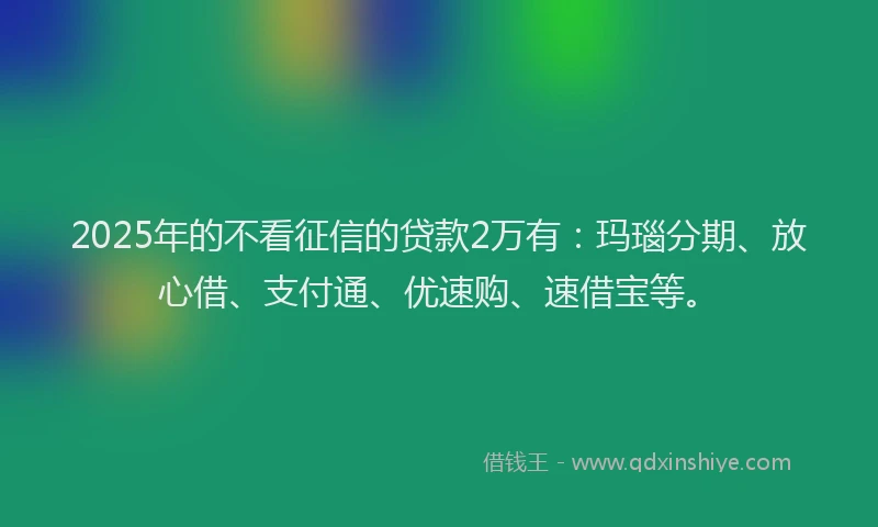 2025年的不看征信的贷款2万有:玛瑙分期、放心借、支付通、优速购、速借宝等。