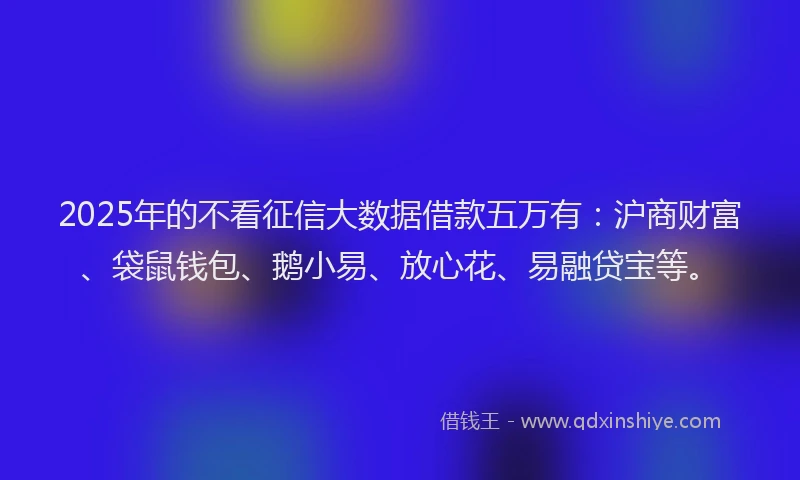 2025年的不看征信大数据借款五万有:沪商财富、袋鼠钱包、鹅小易、放心花、易融贷宝等。