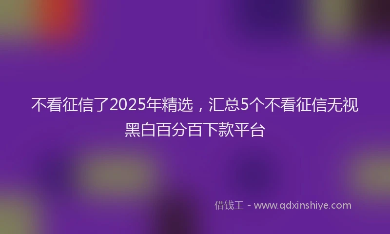 不看征信了2025年精选，汇总5个不看征信无视黑白百分百下款平台