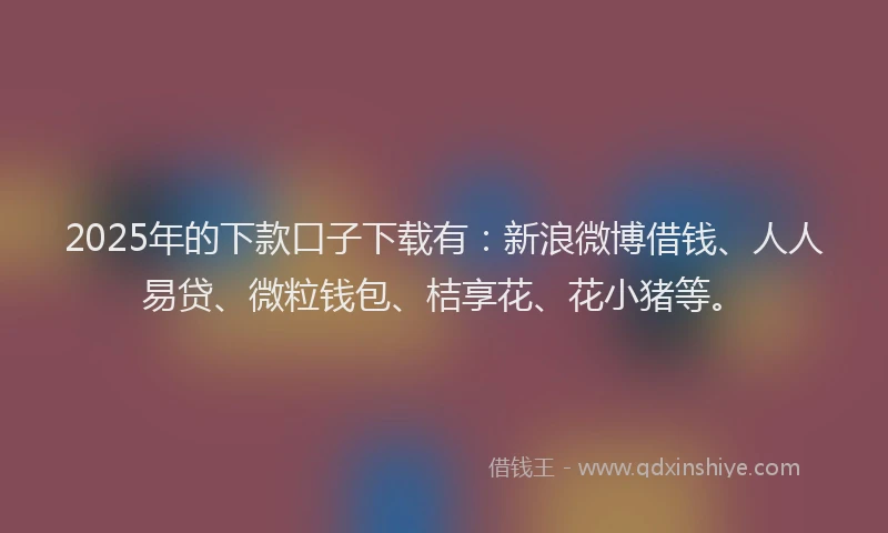 2025年的下款口子下载有：新浪微博借钱、人人易贷、微粒钱包、桔享花、花小猪等。
