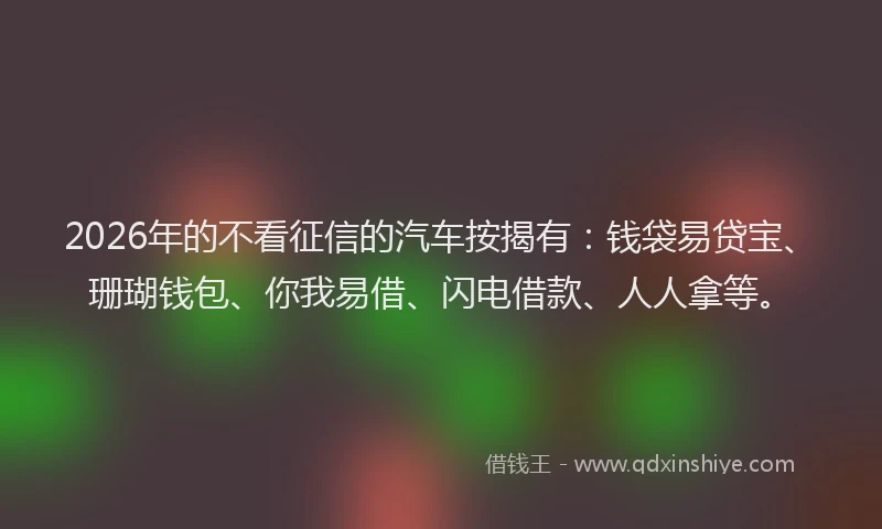 2026年的不看征信的汽车按揭有：钱袋易贷宝、珊瑚钱包、你我易借、闪电借款、人人拿等。